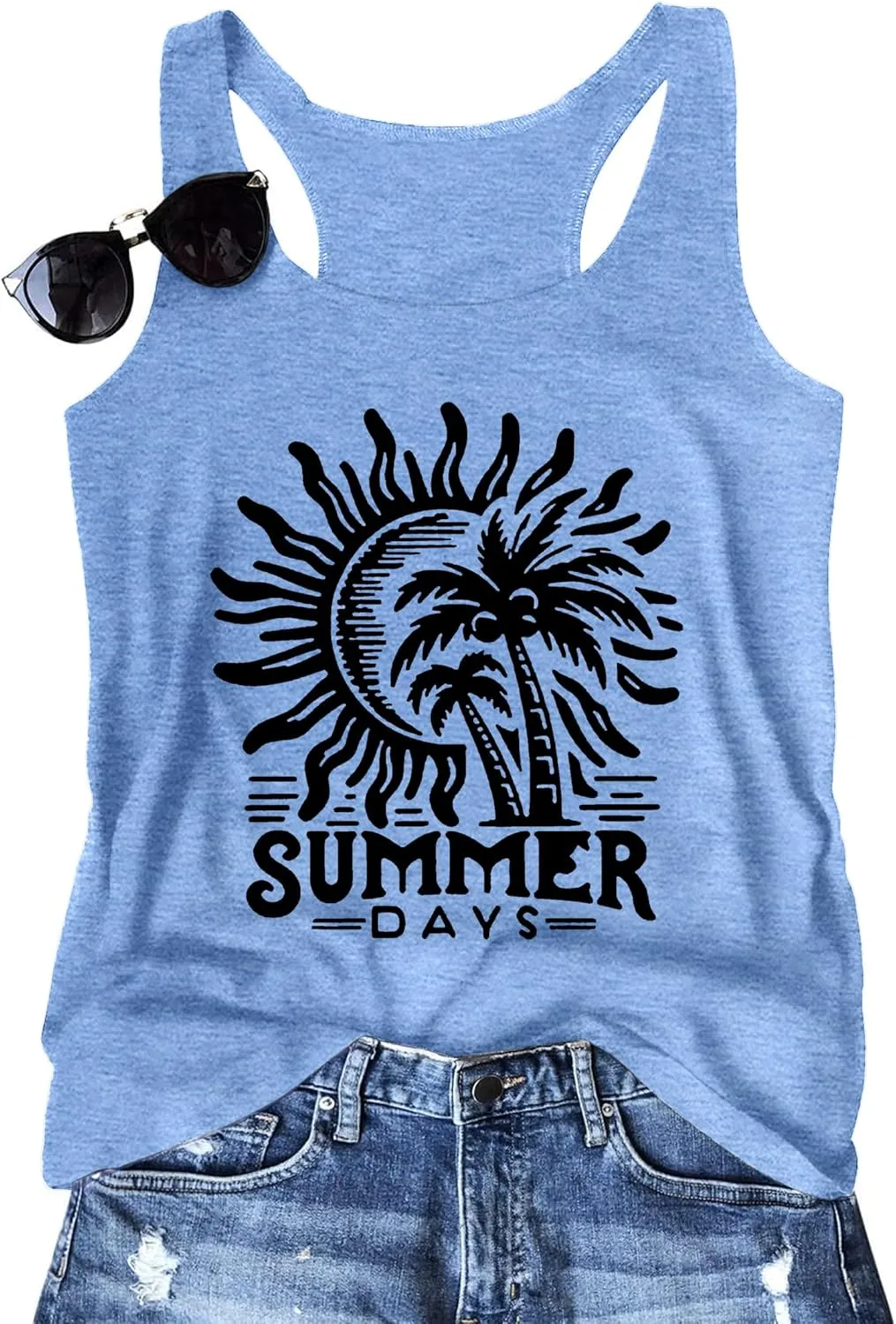 Summer Beach Tank Tops for Women Retro Sunshine Coconut Tree Graphic Sleeveless Tee Hawaiian Family Vacation Tops