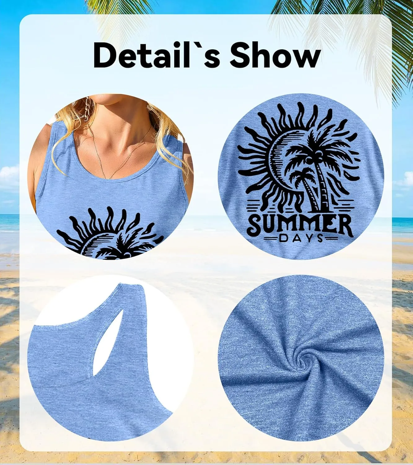 Summer Beach Tank Tops for Women Retro Sunshine Coconut Tree Graphic Sleeveless Tee Hawaiian Family Vacation Tops