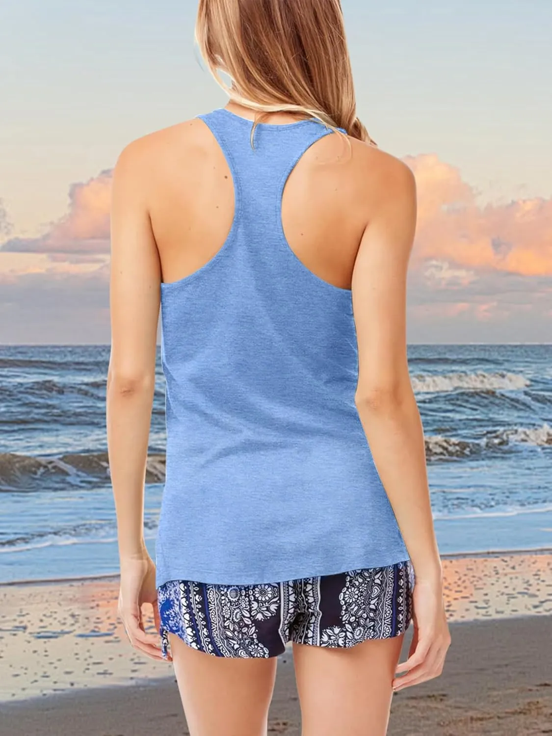 Summer Beach Tank Tops for Women Retro Sunshine Coconut Tree Graphic Sleeveless Tee Hawaiian Family Vacation Tops