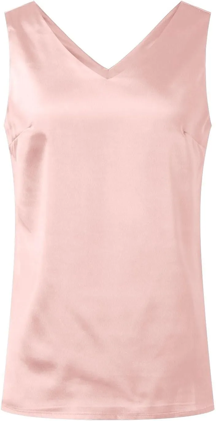 Summer Satin Tank Tops for Women Business Cami Camisole Blouse Shirt Solid Color Loose Fit Sleeveless V Neck Tank Shirt