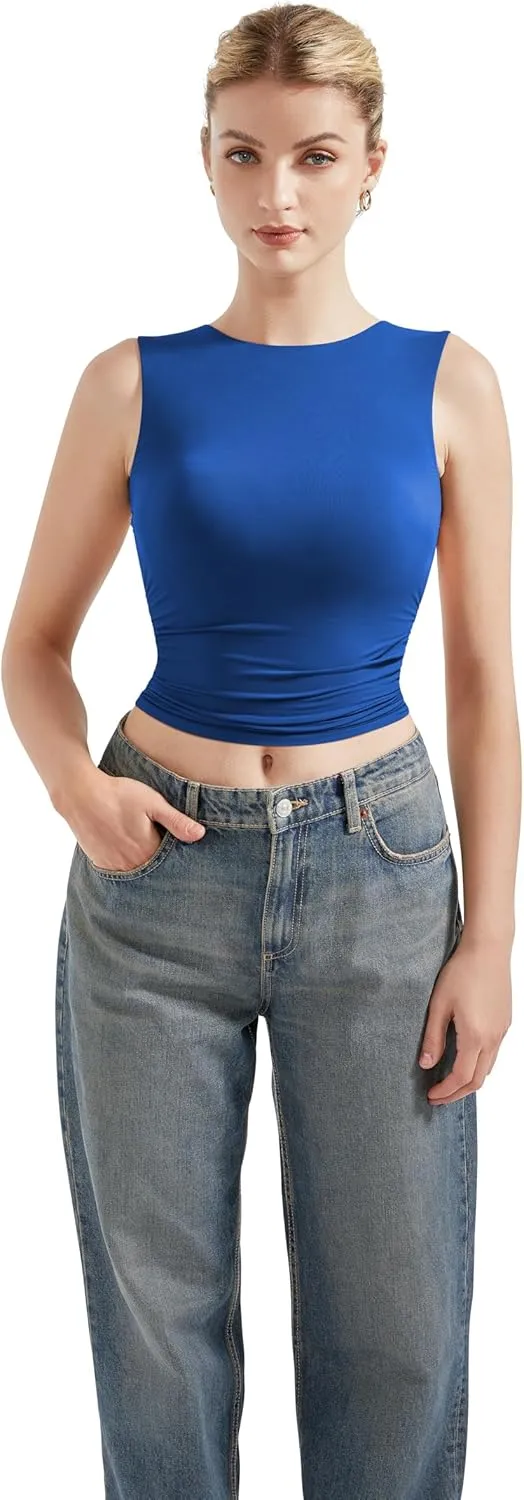 SUUKSESS Women Sexy Backless Tank Top Going Out Double Lined Y2k Basic Crop Tops