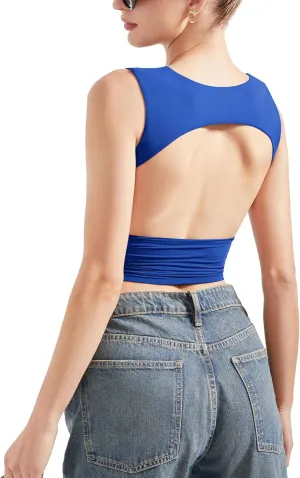SUUKSESS Women Sexy Backless Tank Top Going Out Double Lined Y2k Basic Crop Tops