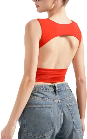 SUUKSESS Women Sexy Backless Tank Top Going Out Double Lined Y2k Basic Crop Tops