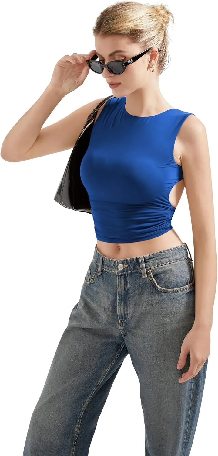 SUUKSESS Women Sexy Backless Tank Top Going Out Double Lined Y2k Basic Crop Tops