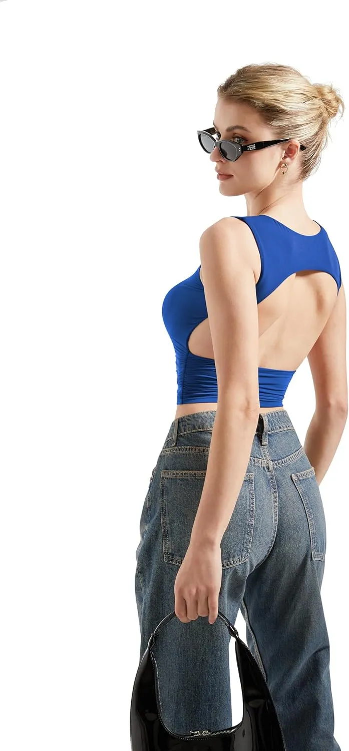 SUUKSESS Women Sexy Backless Tank Top Going Out Double Lined Y2k Basic Crop Tops