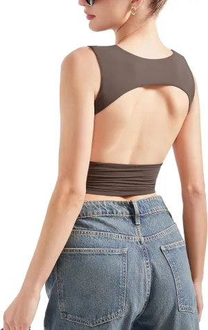 SUUKSESS Women Sexy Backless Tank Top Going Out Double Lined Y2k Basic Crop Tops