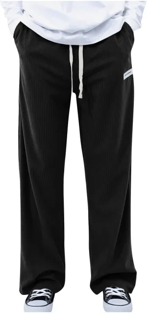 SUWBMHWE Corduroy Pants for Men Corduroy Baggy Wide Leg Joggers Pants Casual Cargo Pants Elastic Waist Sweatpants