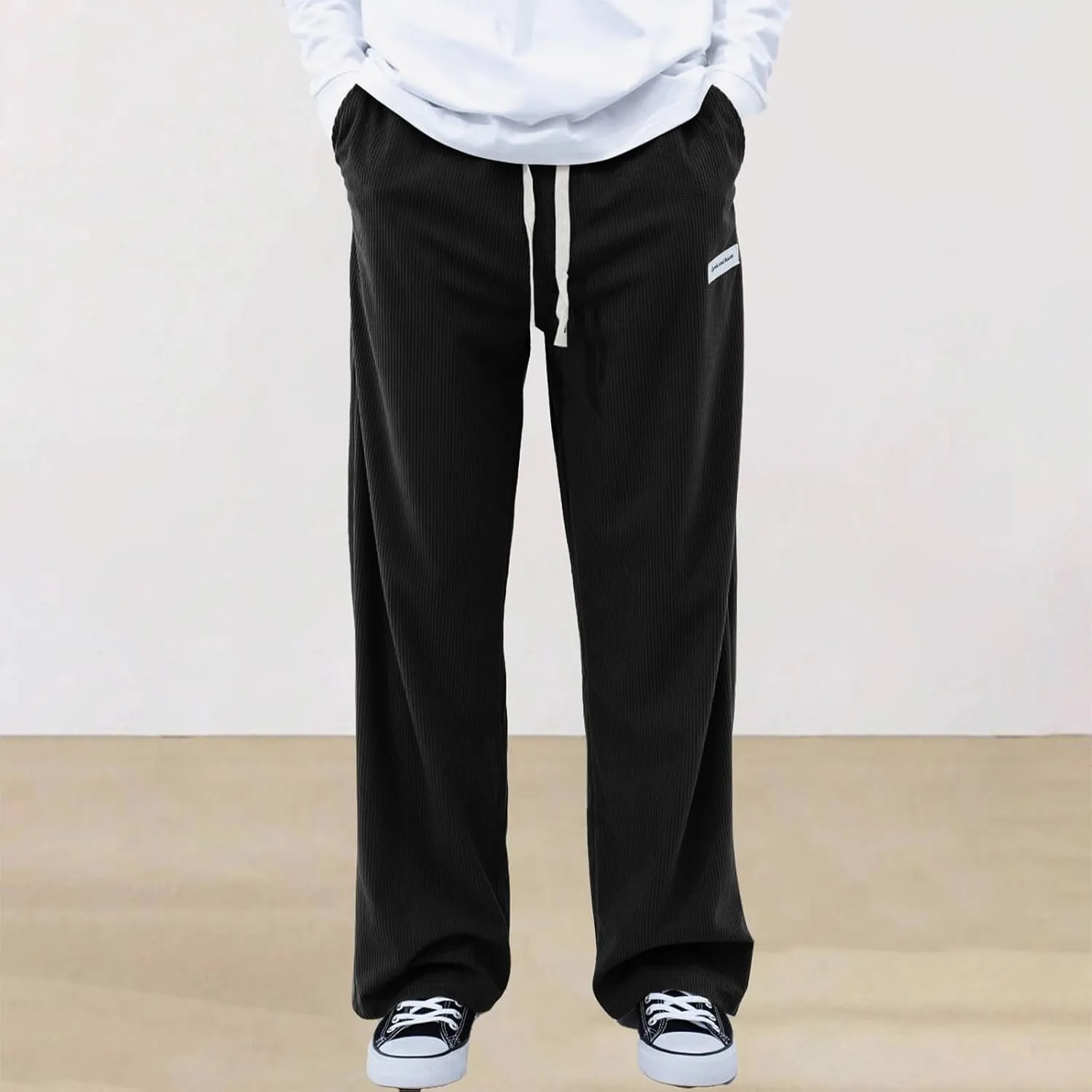 SUWBMHWE Corduroy Pants for Men Corduroy Baggy Wide Leg Joggers Pants Casual Cargo Pants Elastic Waist Sweatpants