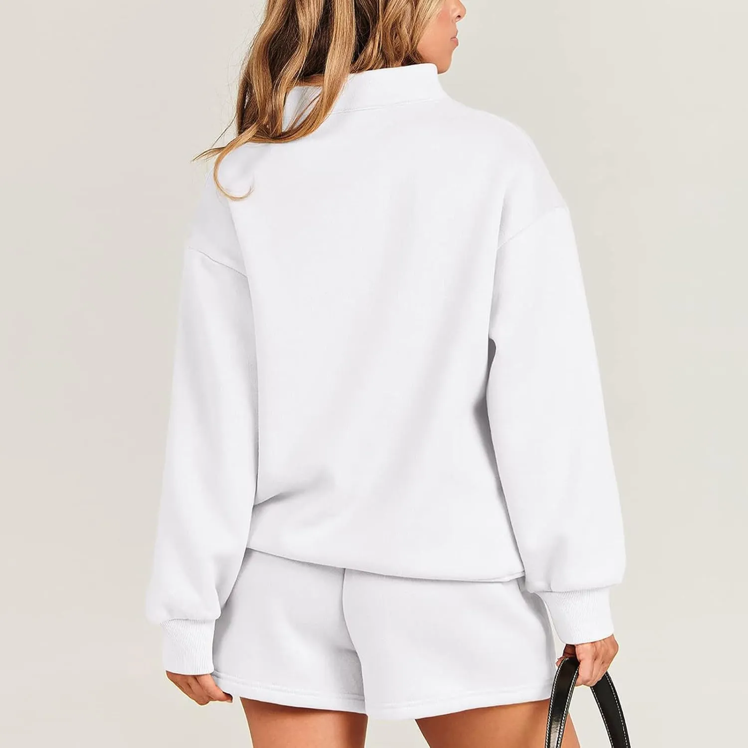 Sweat Suits For Womens 2 Piece Fall Outfits Oversized Long Sleeve Zip Up Sweatshirt With Shorts Matching Lounge Set