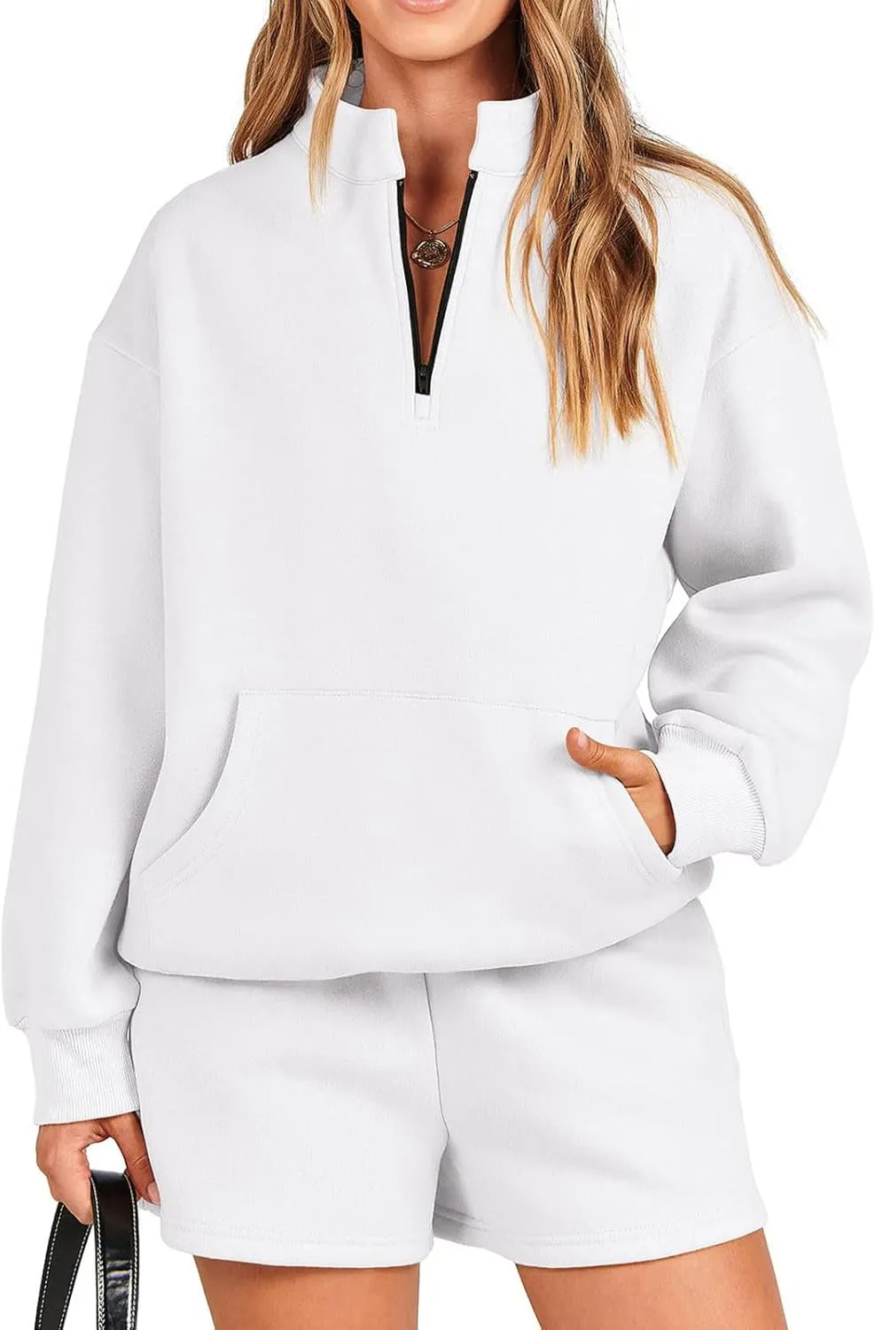 Sweat Suits For Womens 2 Piece Fall Outfits Oversized Long Sleeve Zip Up Sweatshirt With Shorts Matching Lounge Set
