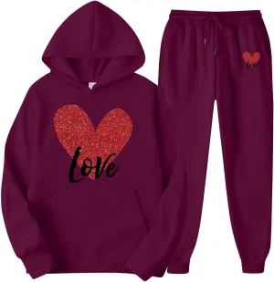 Sweatsuits Women 2 Piece Outfit Two Piece Tracksuit Sets Heart Print Hoodies and Sweatpants Fall Fashion Clothes 2025