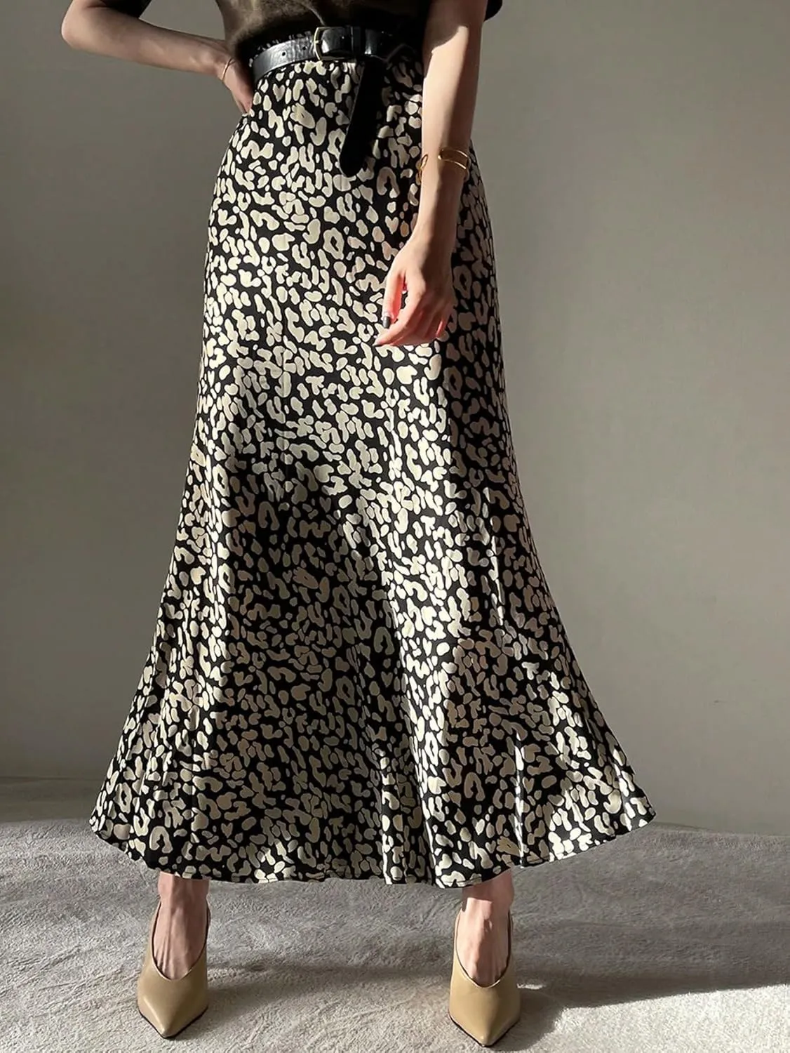 SweatyRocks Women's Leopard Print Bodycon Maxi Skirt Fishtail High Elastic Waist Long Skirts