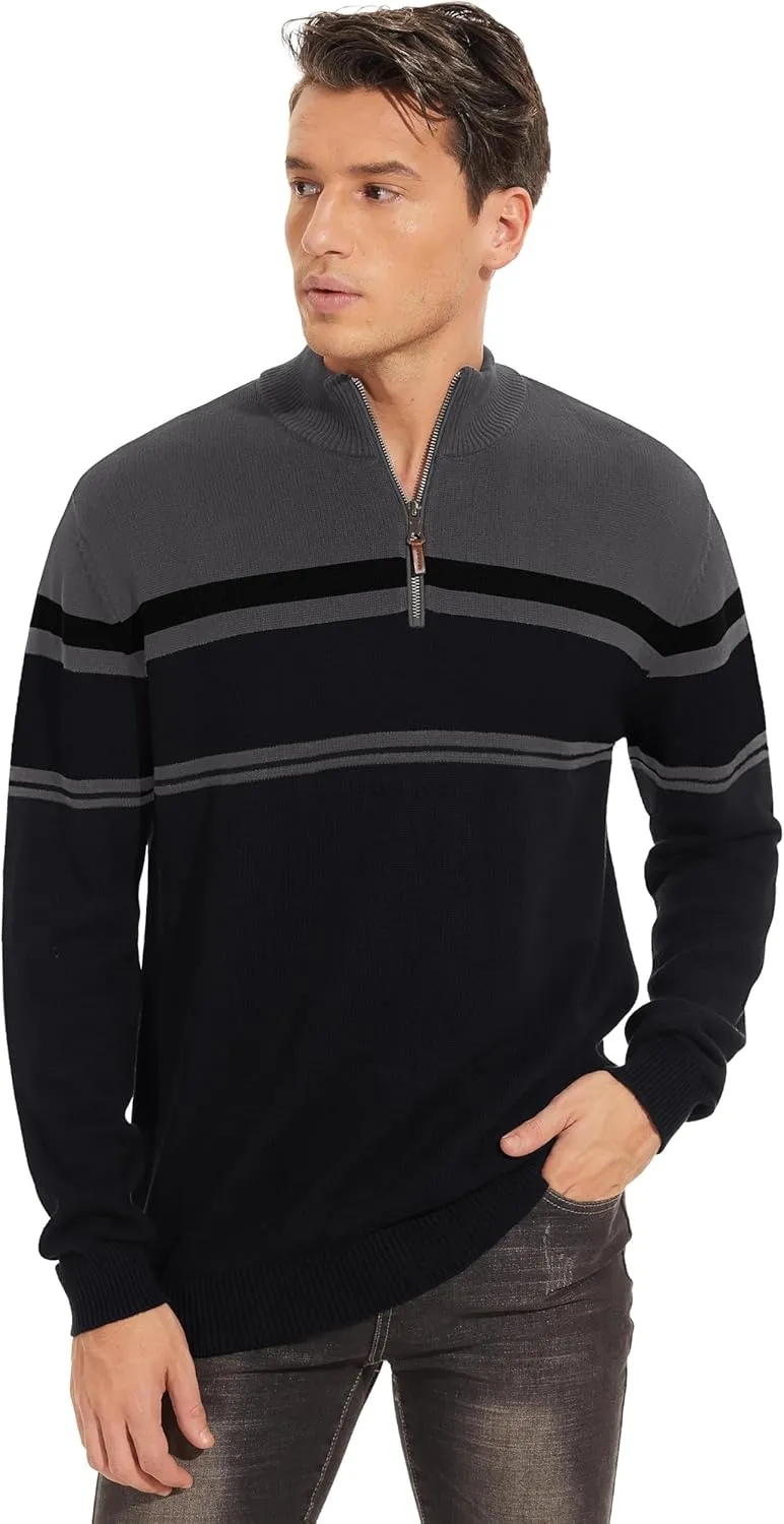 TACVASEN Mens Sweater Quarter Zip Pullover Cotton Long Sleeve Sweaters Striped Causal Pullovers Fall Winter Sweatshirt