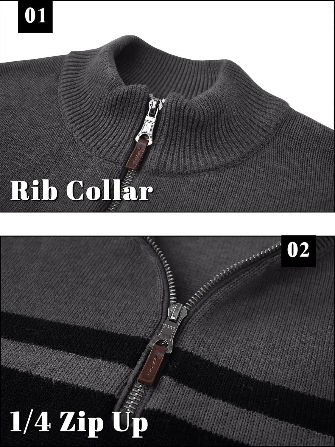 TACVASEN Mens Sweater Quarter Zip Pullover Cotton Long Sleeve Sweaters Striped Causal Pullovers Fall Winter Sweatshirt