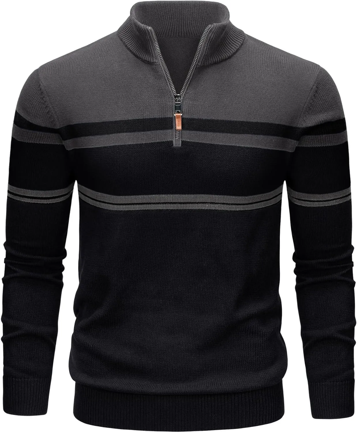 TACVASEN Mens Sweater Quarter Zip Pullover Cotton Long Sleeve Sweaters Striped Causal Pullovers Fall Winter Sweatshirt