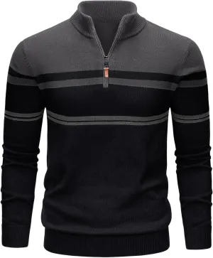 TACVASEN Mens Sweater Quarter Zip Pullover Cotton Long Sleeve Sweaters Striped Causal Pullovers Fall Winter Sweatshirt
