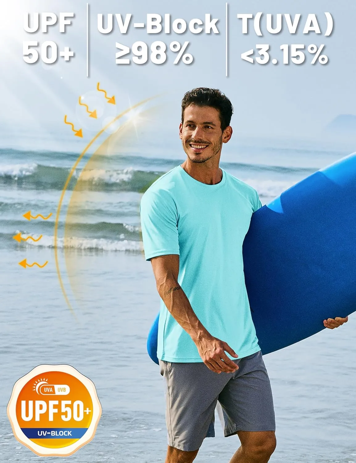 TACVASEN Swim Shirts for Men Rash Guard SPF Short Sleeve Sun T-Shirt UPF 50 Quick Dry Lightweight Fishing Water Shirt