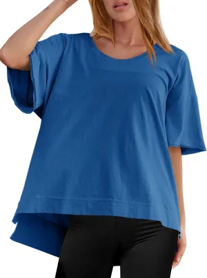 Tankaneo Womens Oversized Scoop Neck Tshirts Summer Casual Short Sleeve Tops Side Slit Loose Fit Basic Tee Shirts