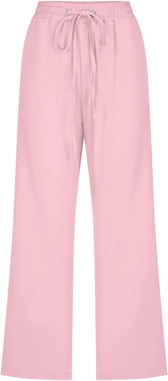 TARIENDY Capri Pants for Women Casual 2025 Summer Drawstring Elastic High Waisted Pant Straight Wide Leg Cropped Trouser
