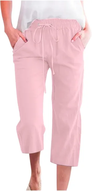 TARIENDY Capri Pants for Women Casual 2025 Summer Drawstring Elastic High Waisted Pant Straight Wide Leg Cropped Trouser