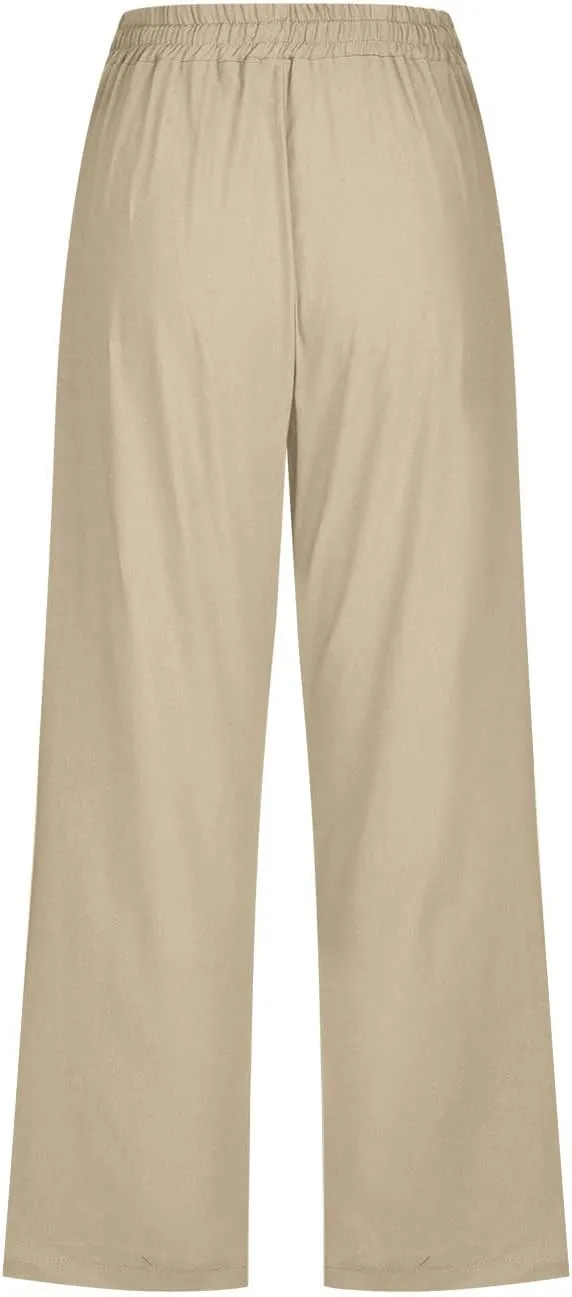 TARIENDY Capris Pants for Women Casual Summer 2025 Straight Wide Leg Elastic Drawstring Pants High Waisted Cropped Trouser