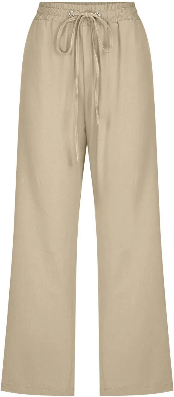 TARIENDY Capris Pants for Women Casual Summer 2025 Straight Wide Leg Elastic Drawstring Pants High Waisted Cropped Trouser
