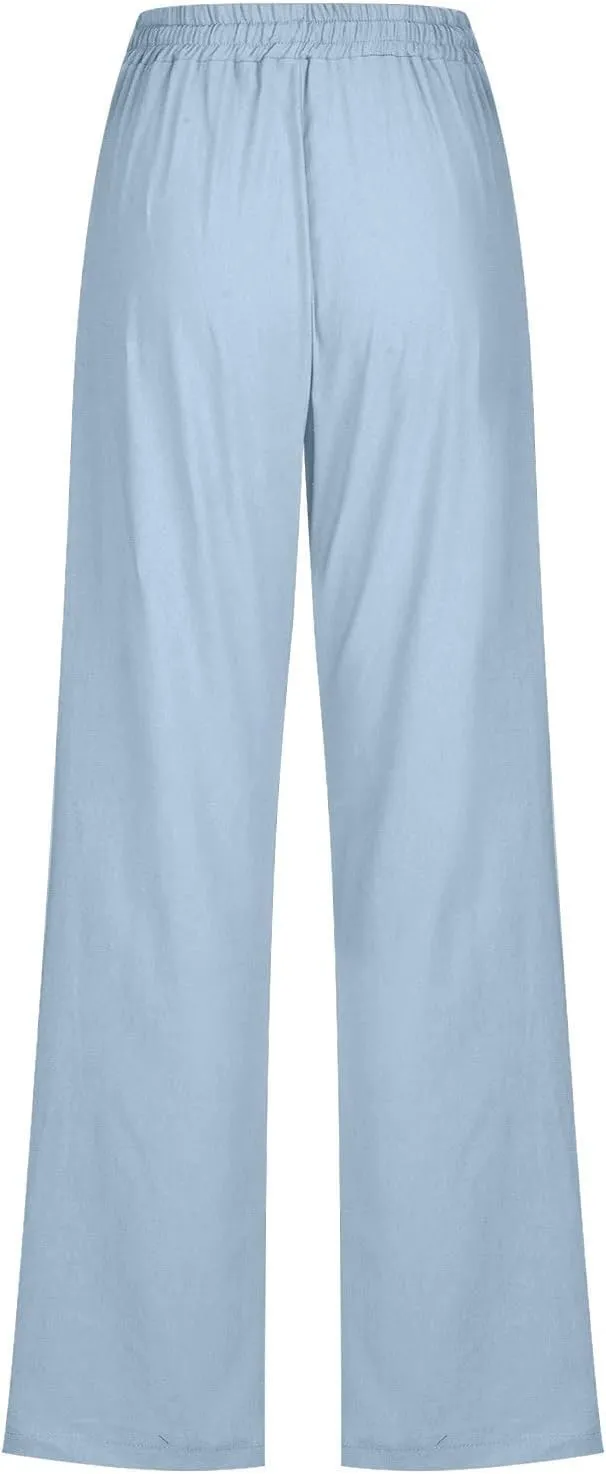 TARIENDY High Waist Pants for Women Drawstring Straight Leg Lounge Pant Loose Comfy Casual Summer Trousers with Pockets