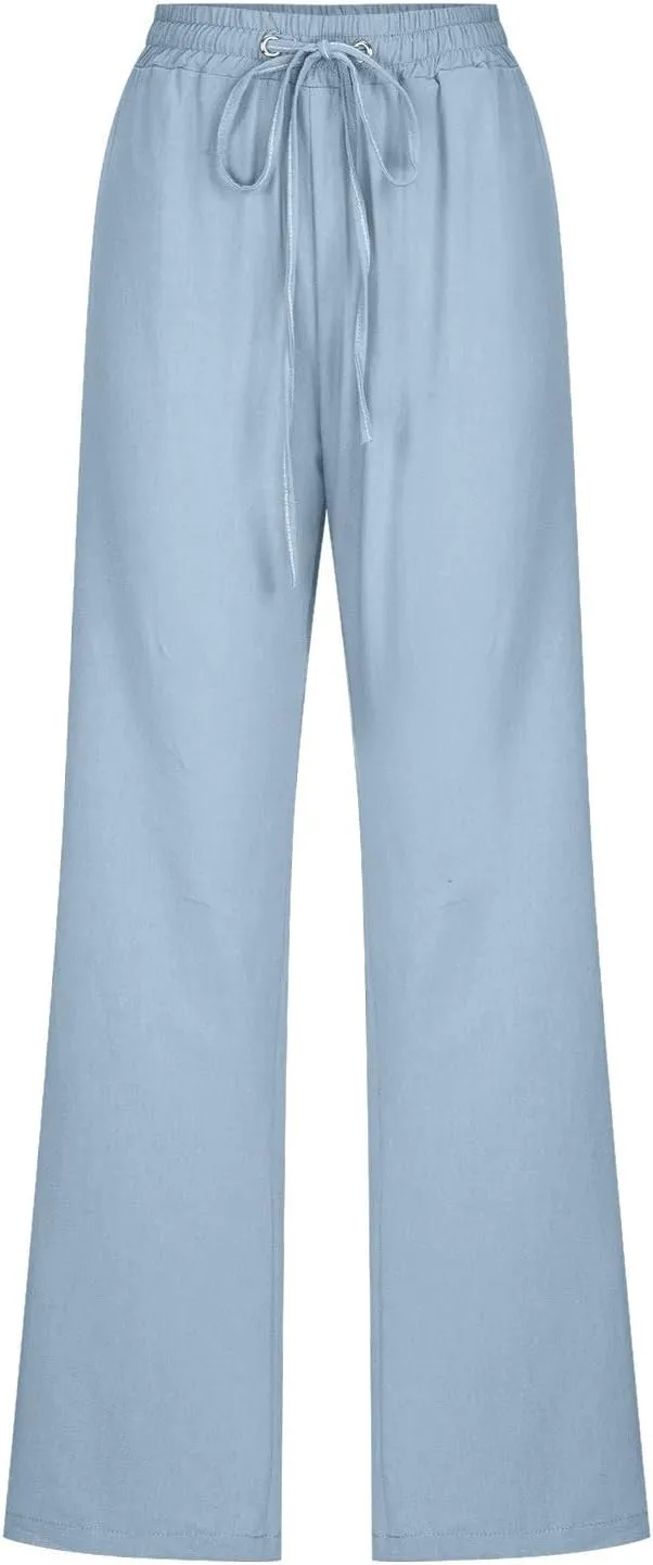TARIENDY High Waist Pants for Women Drawstring Straight Leg Lounge Pant Loose Comfy Casual Summer Trousers with Pockets