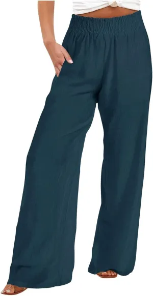 TARIENDY Plus Size Pants for Women Work Casual Women's Elastic high Waisted Trousers Summer Beach Outfits Wide Leg Pants