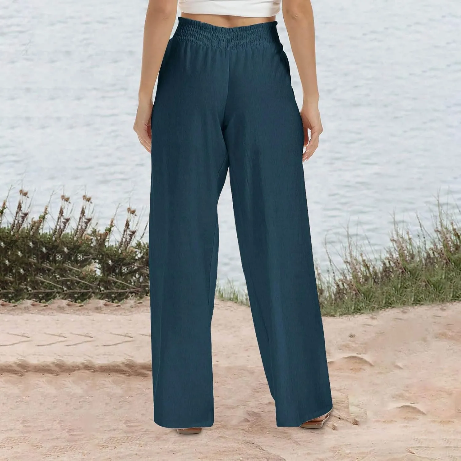 TARIENDY Plus Size Pants for Women Work Casual Women's Elastic high Waisted Trousers Summer Beach Outfits Wide Leg Pants