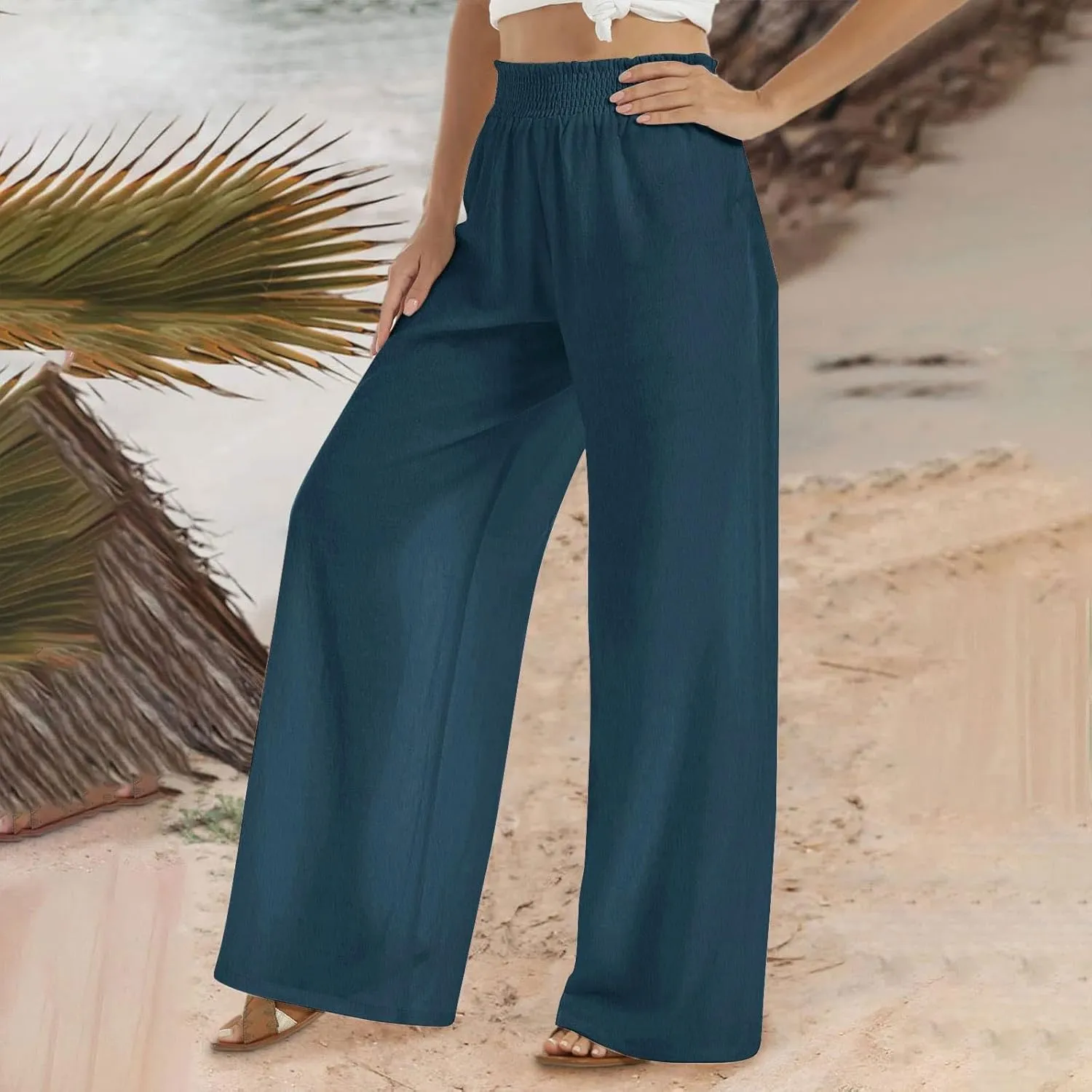 TARIENDY Plus Size Pants for Women Work Casual Women's Elastic high Waisted Trousers Summer Beach Outfits Wide Leg Pants