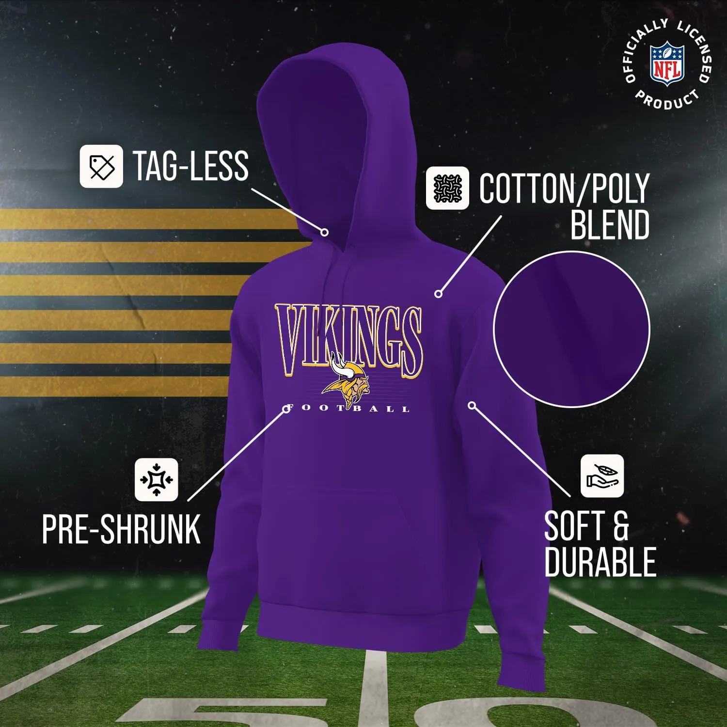 Team Fan Apparel NFL Youth Overtime Blueprint Football Fleece Hooded Sweatshirt, For Boys and Girls, Pro Hoodie Pullover