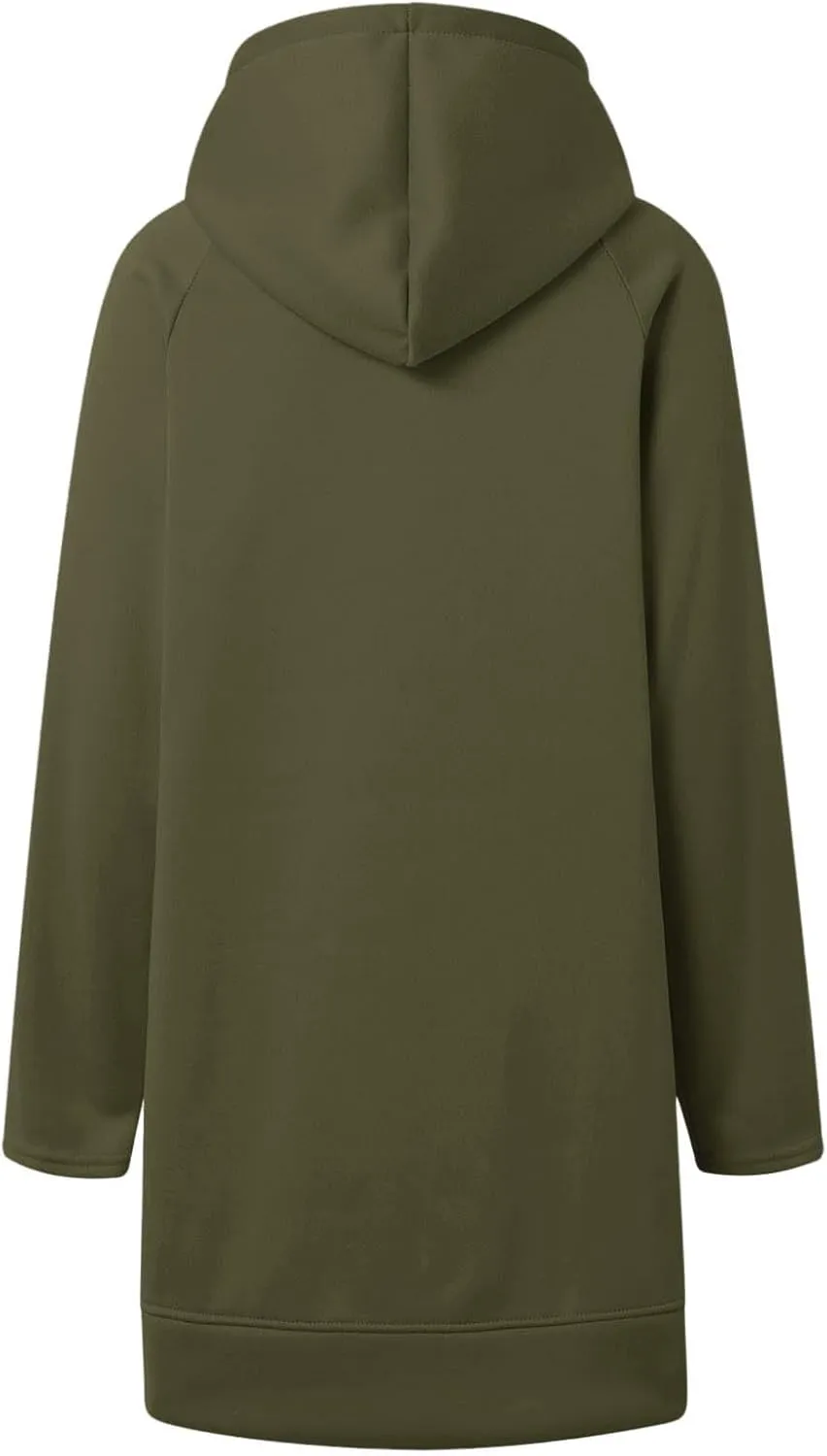 The Warmy Oversized Hoodie Dress for Womens Long Sleeve Split Hem Drawstring Midi Dress Pullover Hoodies with Pocket