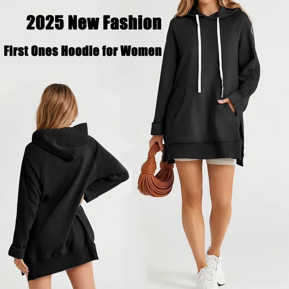 The Warmy Oversized Hoodie Dress Women, First Ones Hoodie for Women, Casual Long Sleeve Split Hem with Pocket