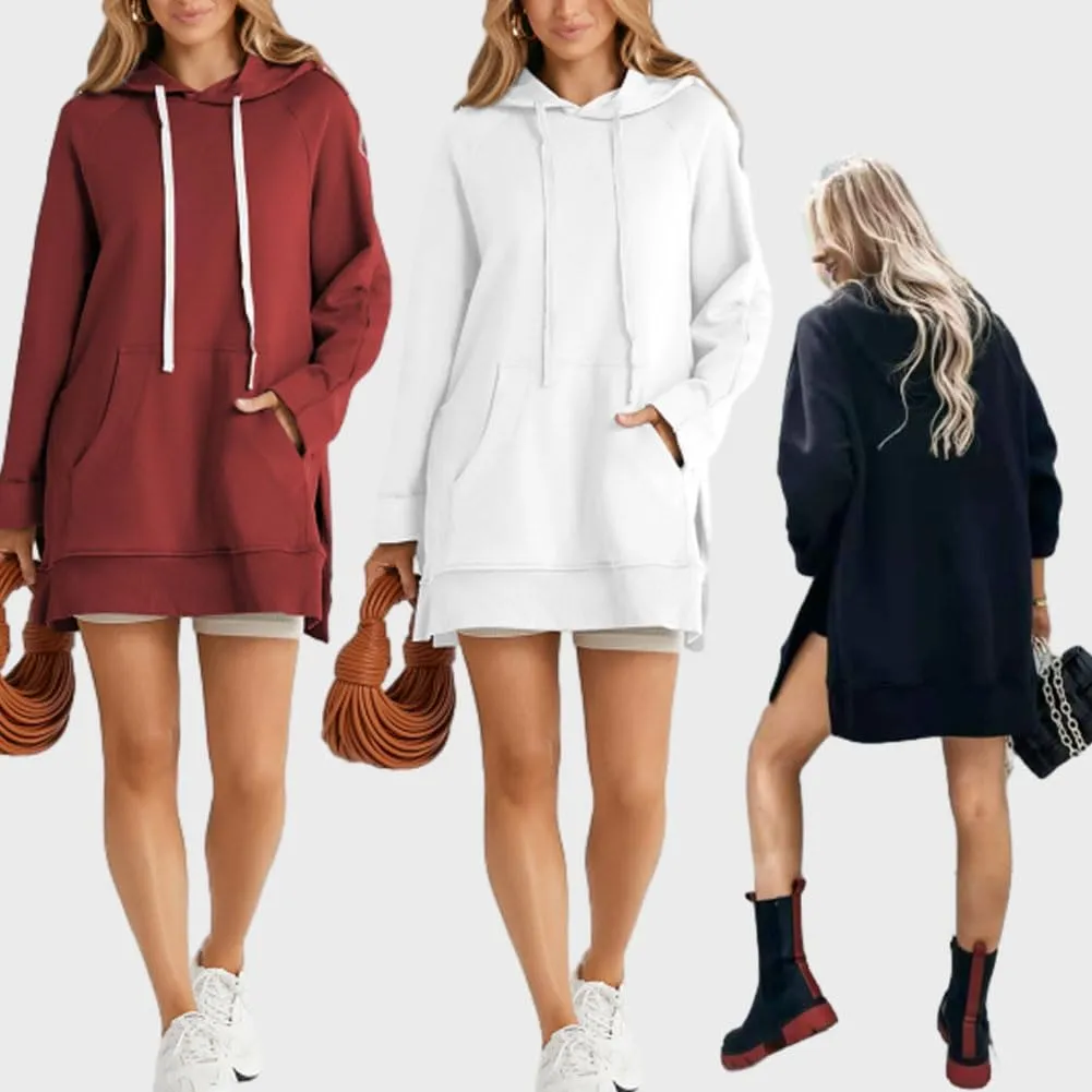 The Warmy Oversized Hoodie Dress Women, First Ones Hoodie for Women, Casual Long Sleeve Split Hem with Pocket