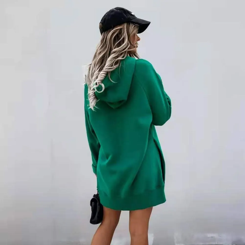 The Warmy Oversized Hoodie Dress Women, First Ones Hoodie for Women, Casual Long Sleeve Split Hem with Pocket