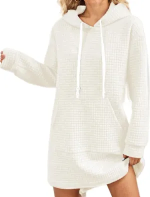 TIAFORD Womens Casual Hoodies Long Sleeve Hooded Solid Pullover Tunic Dress Oversized Sweatshirts with Pocket