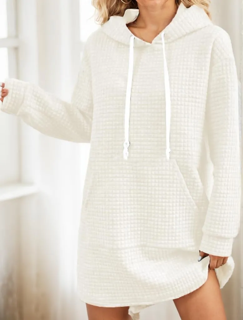 TIAFORD Womens Casual Hoodies Long Sleeve Hooded Solid Pullover Tunic Dress Oversized Sweatshirts with Pocket