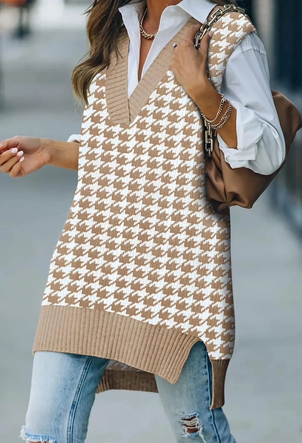 TOLENY Women V Neck Sweater Vest Tops Oversized Sleeveless Tunic Pullover Knitted Tops