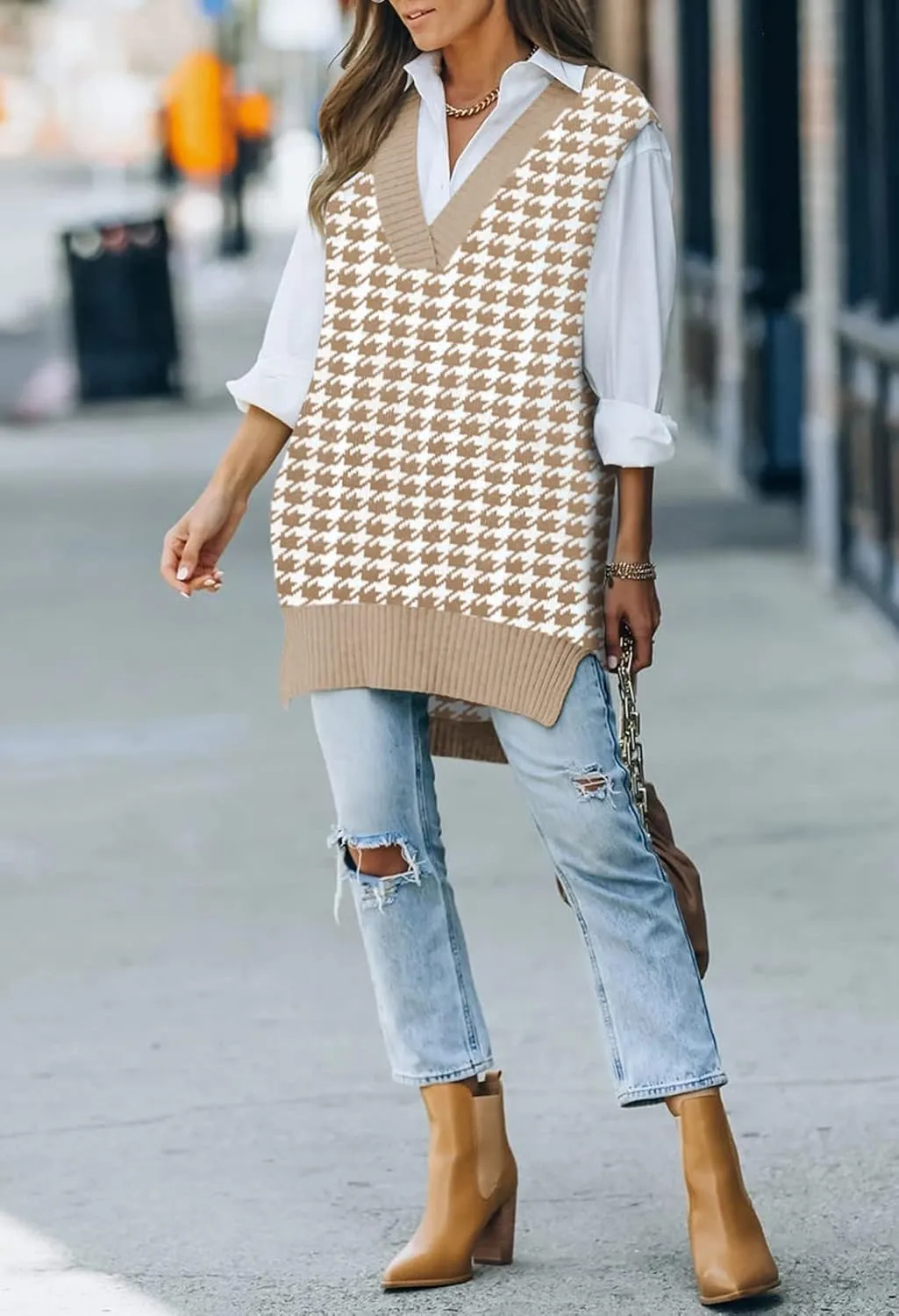 TOLENY Women V Neck Sweater Vest Tops Oversized Sleeveless Tunic Pullover Knitted Tops