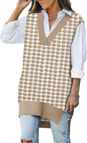 TOLENY Women V Neck Sweater Vest Tops Oversized Sleeveless Tunic Pullover Knitted Tops