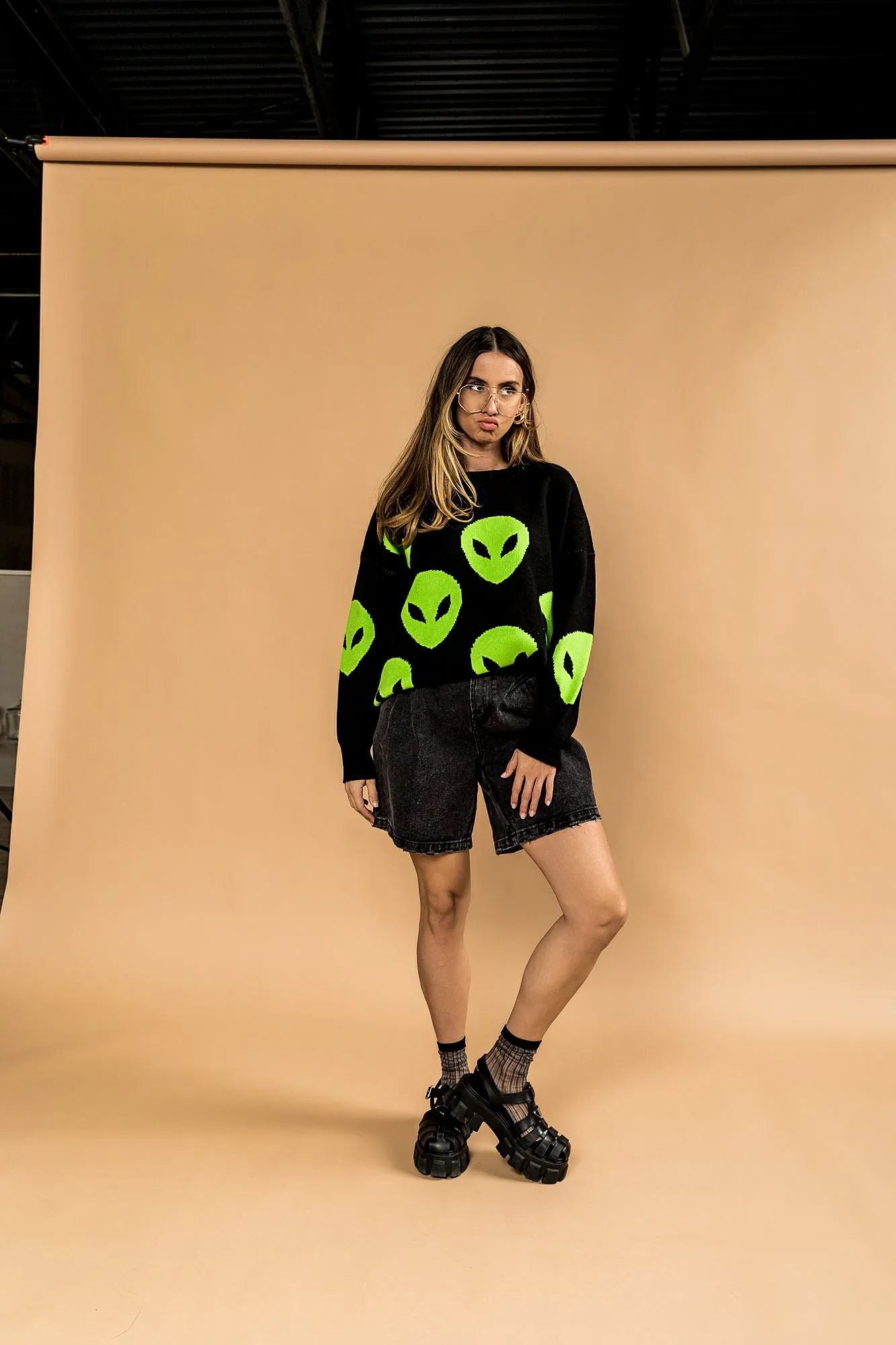 Too Cool For You Oversized Alien Knit in Black