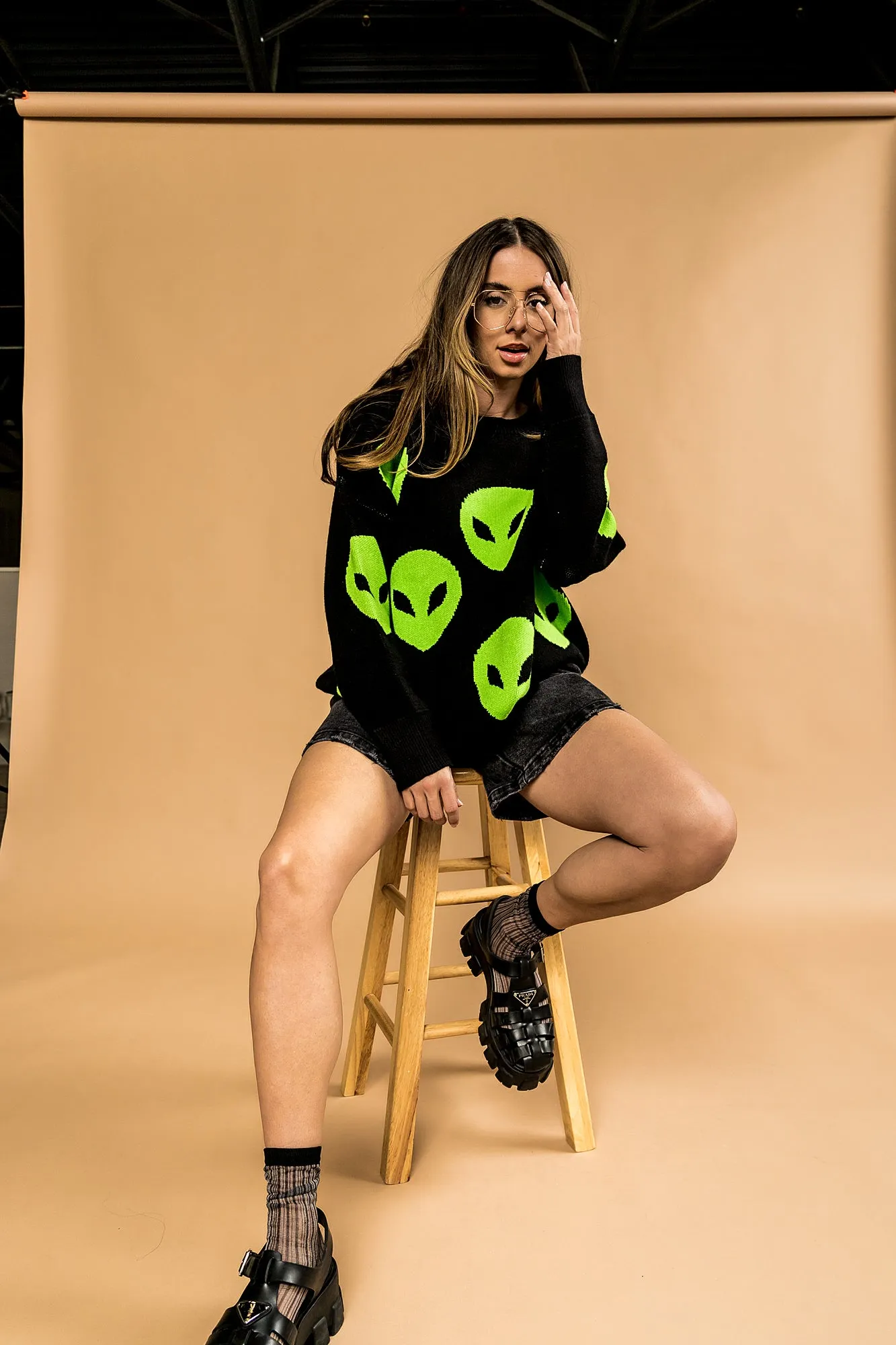 Too Cool For You Oversized Alien Knit in Black