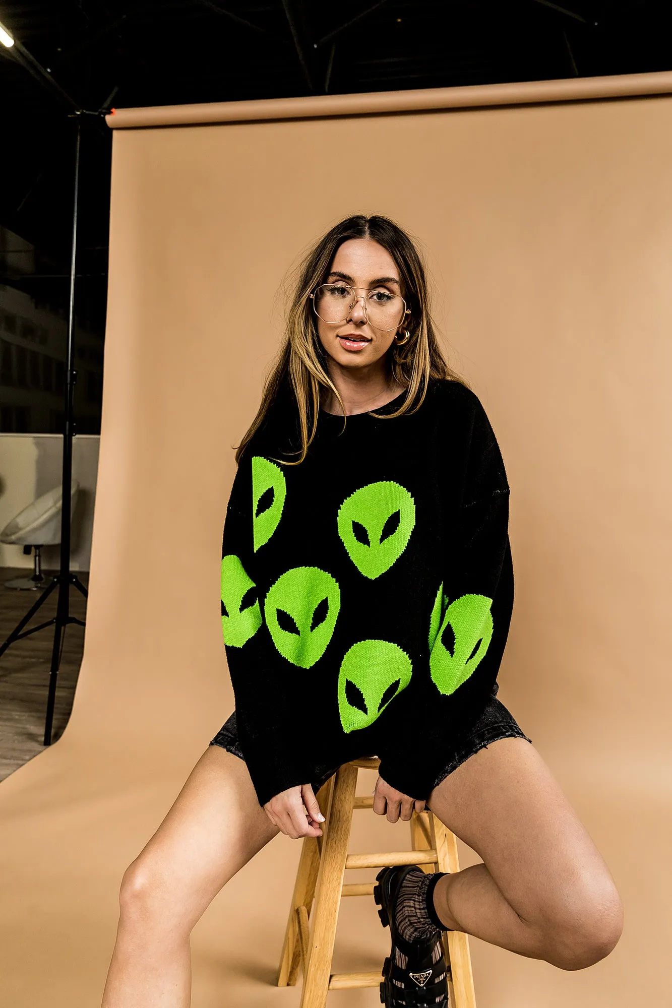 Too Cool For You Oversized Alien Knit in Black