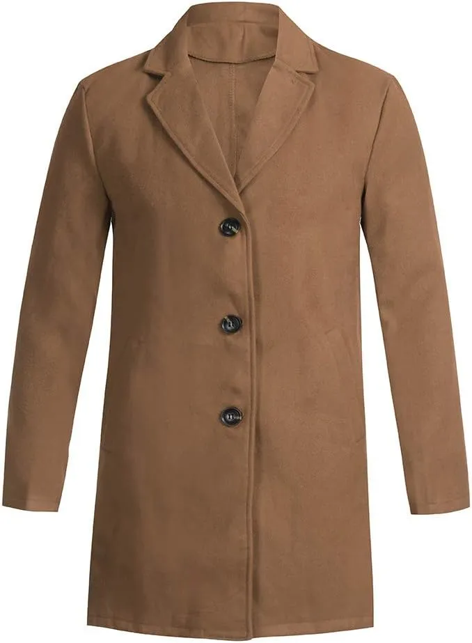 Trench Coat Men Men's Casual Notched Collar Plaid Single Breasted Wool Blend Formal Trench Top Coat