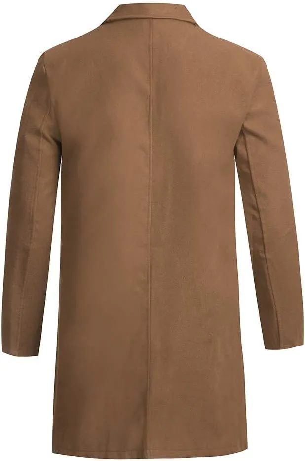 Trench Coat Men Men's Casual Notched Collar Plaid Single Breasted Wool Blend Formal Trench Top Coat