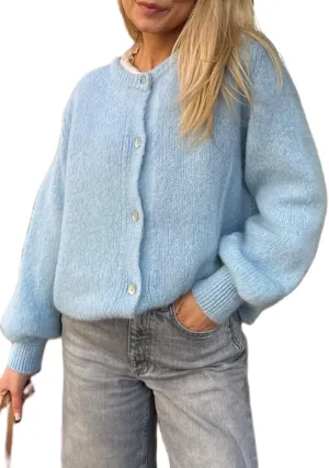 UAURORAO Women Crewneck Sweater Cardigan Lightweight Button Down Fuzzy Knit Outwear Coats Cute Fluffy Sweater Jacket