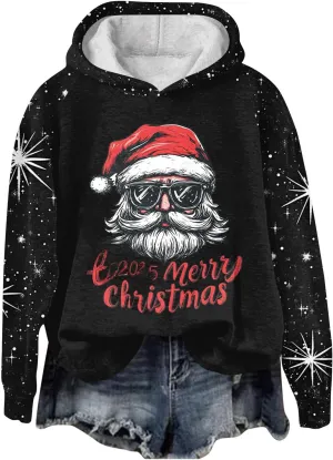 Ugly Christmas Hoodie, Womens Long Sleeve 2024 Sweatshirts Loose O Neck Shirt Snowflake Print Pullover Tshirt Daily Tops