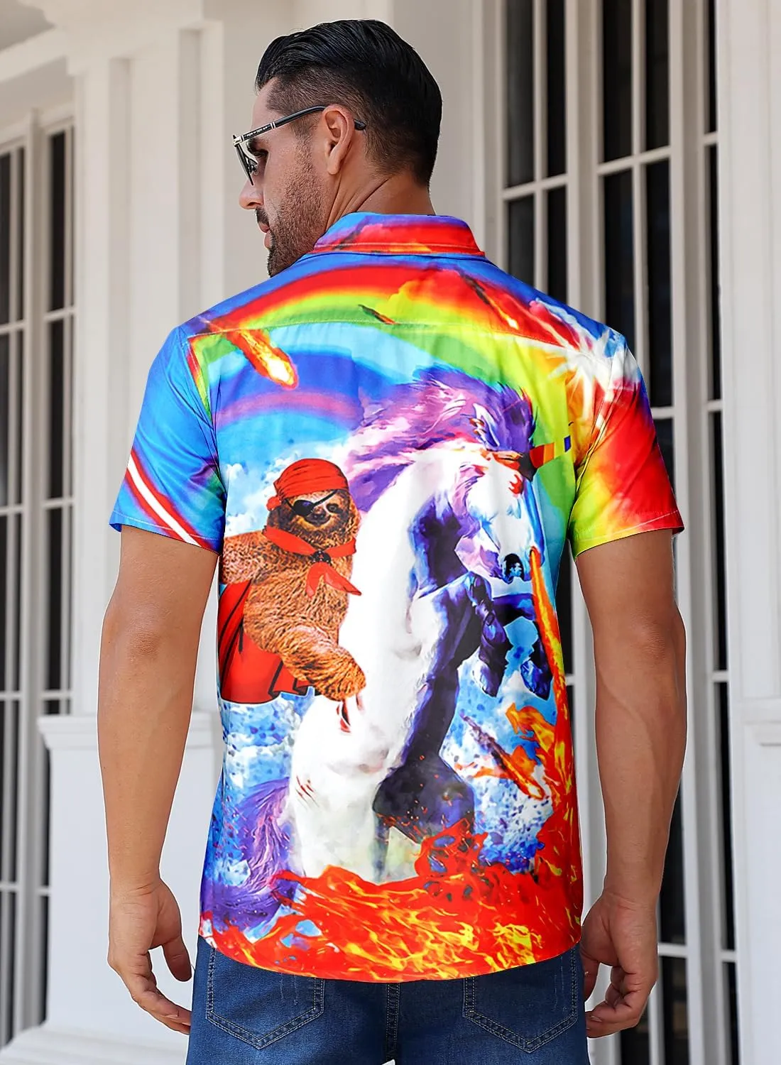 uideazone Mens Funny Hawaiian Shirts 3D Graphic Button Down Short Sleeve Tropical Holiday Beach Aloha Shirt