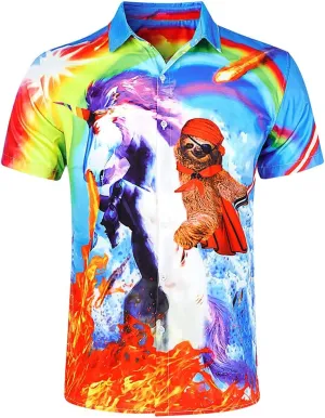 uideazone Mens Funny Hawaiian Shirts 3D Graphic Button Down Short Sleeve Tropical Holiday Beach Aloha Shirt